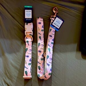 Top Paw Pink Champagne Nylon Dog Collar and Matching Leash 4ft